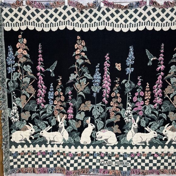 Vtg Claire Murray Goodwin Weavers Tapestry Blanket Throw Garden Cottage Core - Picture 2 of 10